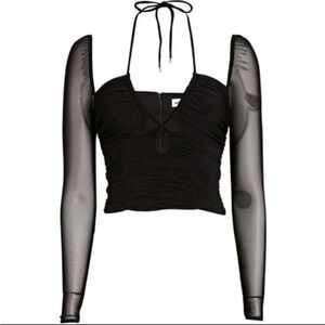 Self-Portrait Black Mesh Criss-Cross Blouse